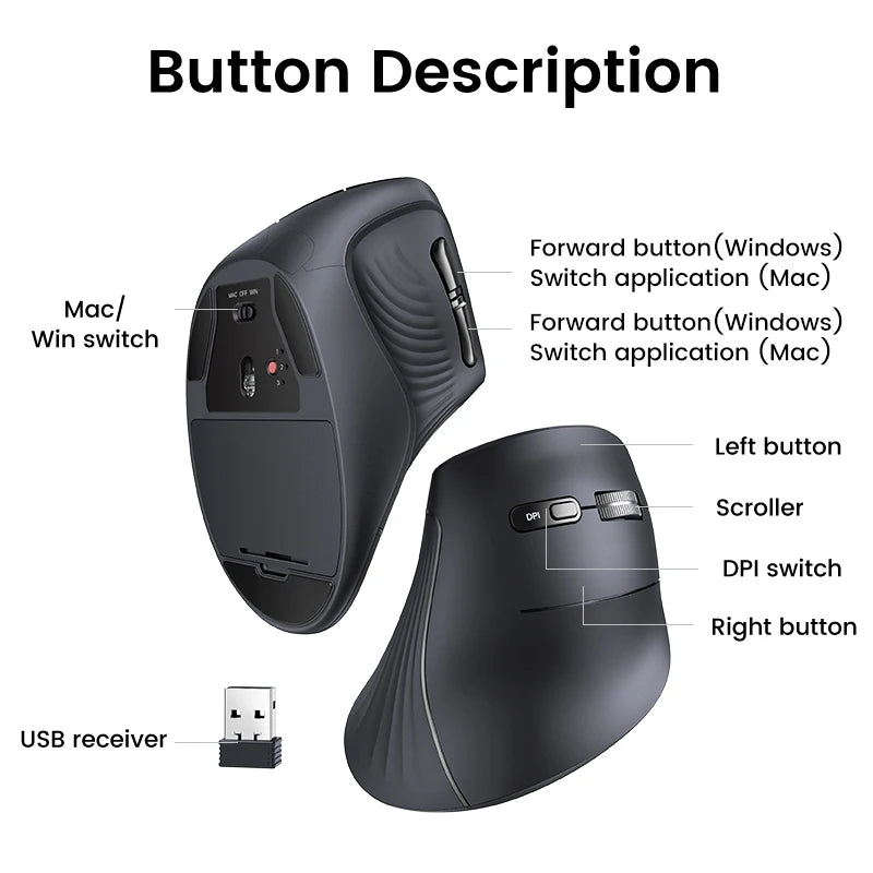 Vertical Mouse Wireless Bluetooth5.0 2.4G
